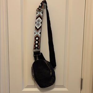 Black Crossbody Bag with Patterned Strap